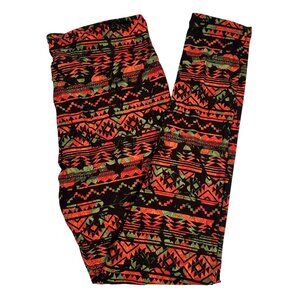 LuLaRoe Aztec Southwestern Orange Black Green Tribal Leggings Tall & Curvy TC